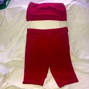 Red two piece biker short agaci set size L